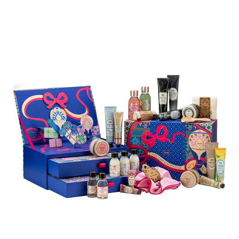Calendarul Advent SABON deschis, cu produsele din interior